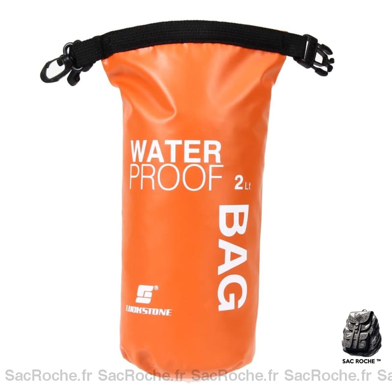 Mini sac étanche 2L pour sport aquatique orange avec un fond blanc