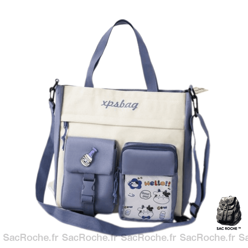 Sac Femme Besace Carré Cuir Bleu