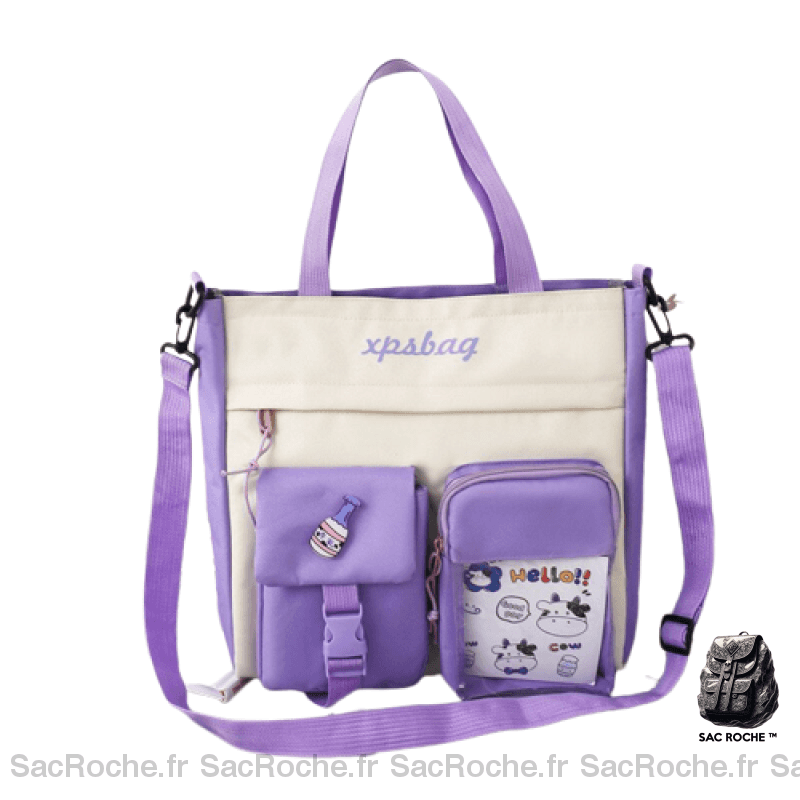 Sac Femme Besace Carré Cuir Violet