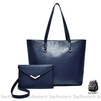 Sac Femme Porté Main Rigide + Pochette Bandoulière Assortie - modèle Bleu - Sac Roche ™