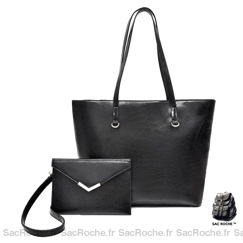 Sac Femme Porté Main Rigide + Pochette Bandoulière Assortie Noir Sac À Main Femme