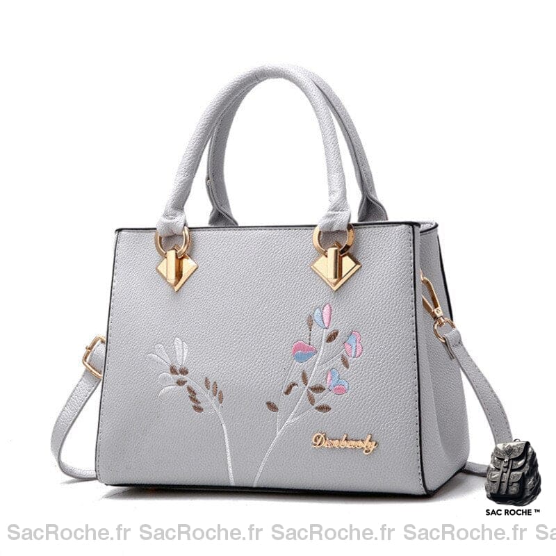 Sac Fleur Femme Main Gris À