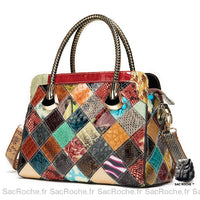 Sac Luxe Patchwork Cuir Véritable Main - Sac Roche ™