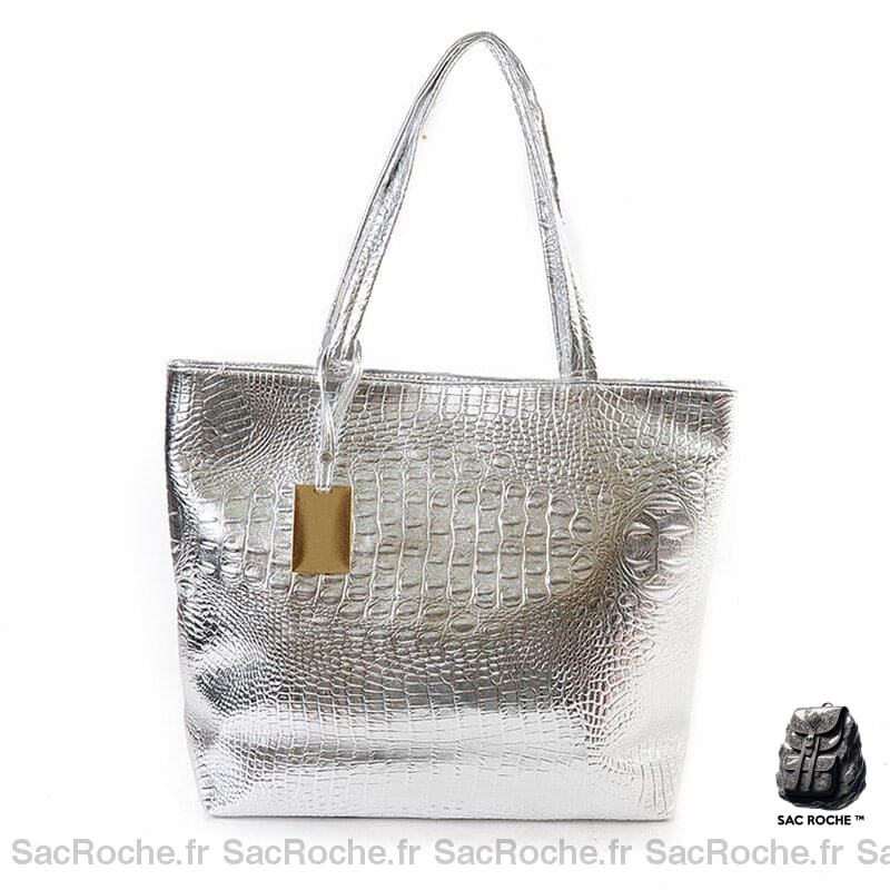 Sac Main Argenté Femme / 40 X 30 10 Cm À