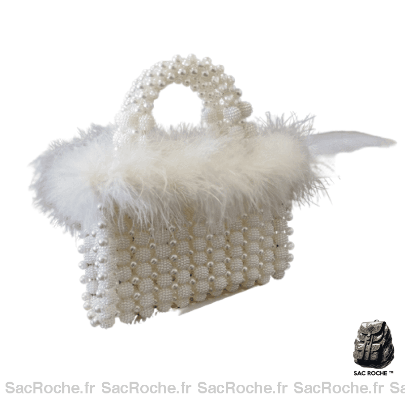 Sac Main Blanc Femme Mariage Fourrure Blanc / 19X14X7Cm À