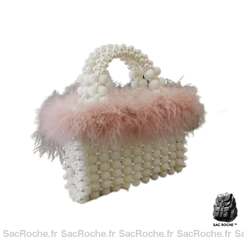 Sac Main Blanc Femme Mariage Fourrure Rose / 19X14X7Cm À