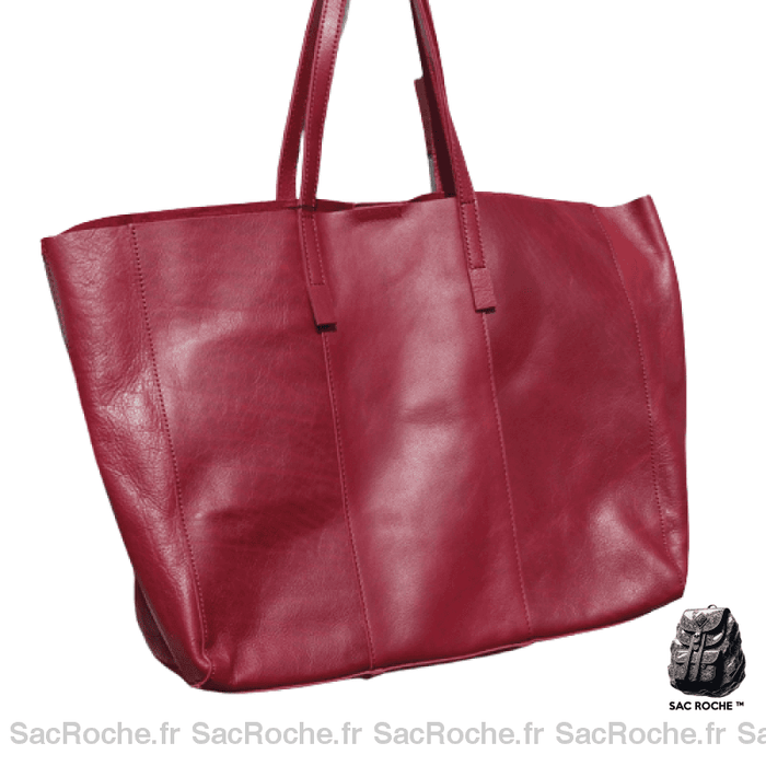 Sac Main Bordeaux Cuir Femme / 40X13X34Cm À