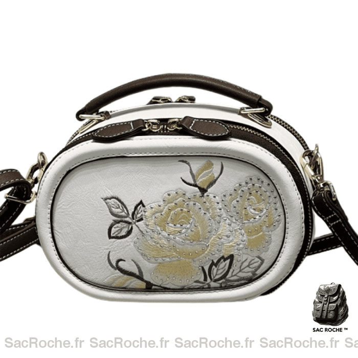 Sac Main Brodé Femme Blanc / 20X13X10Cm À