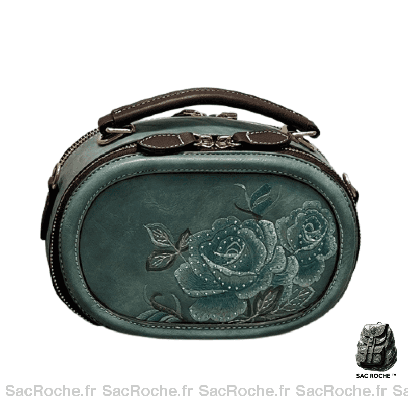 Sac Main Brodé Femme Bleu / 20X13X10Cm À