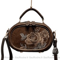 Sac Main Brodé Femme - modèle Marron / 20x13x10cm - Sac Roche ™