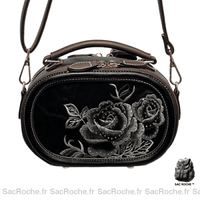 Sac Main Brodé Femme - modèle Noir / 20x13x10cm - Sac Roche ™