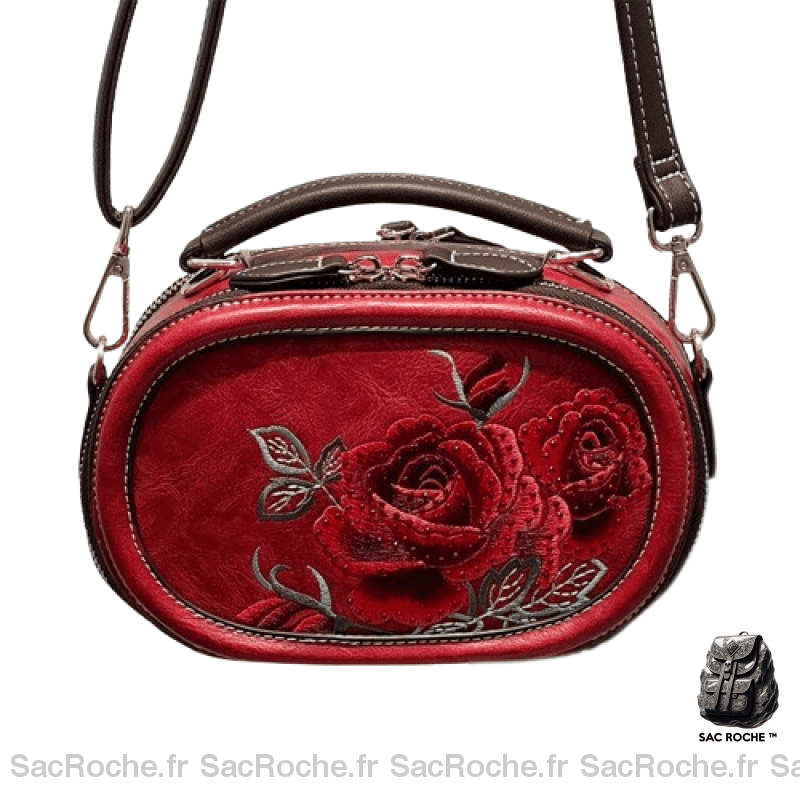 Sac Main Brodé Femme Rouge / 20X13X10Cm À