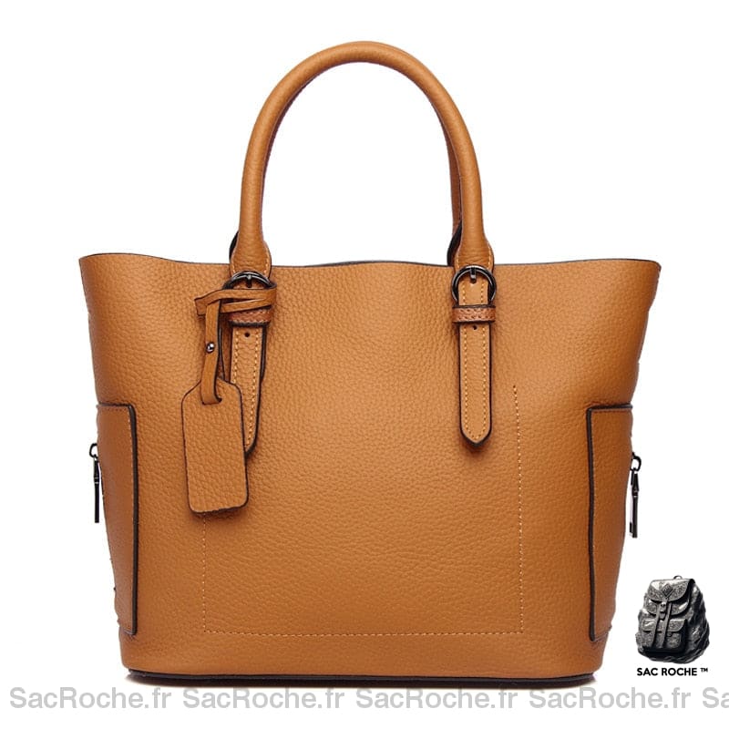 Sac Main Camel Cuir Femme / 26X13X22Cm À