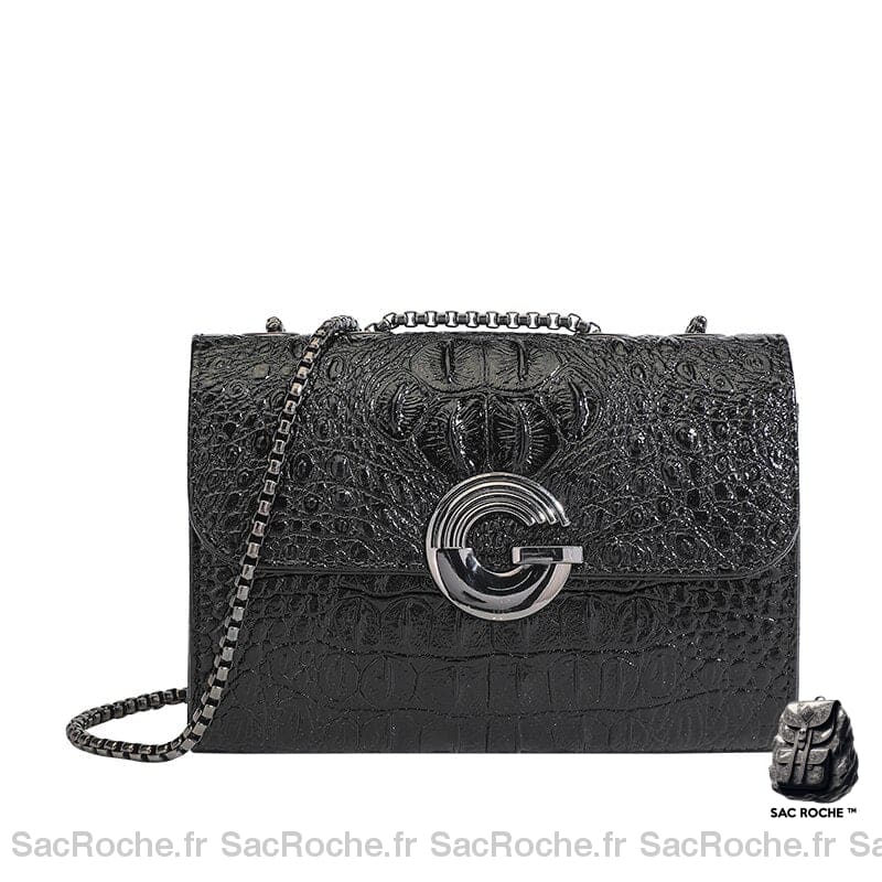 Sac Main Croco Noir Femme / 19.5X7.5X14Cm À