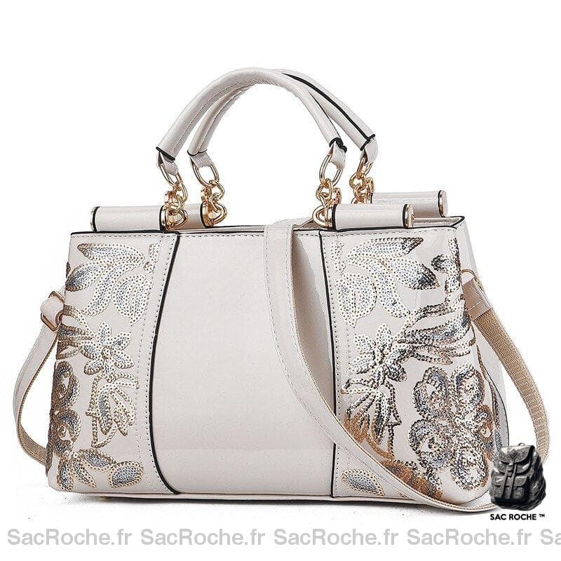 Sac Main Cuir Brillant Beige Petit Sac À