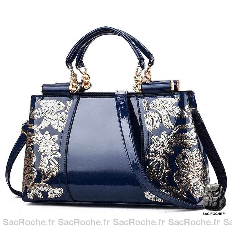 Sac Main Cuir Brillant Bleu Foncé Petit Sac À