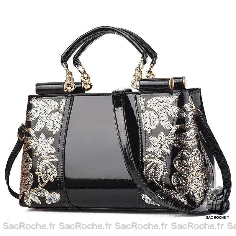 Sac Main Cuir Brillant Noir Petit Sac À