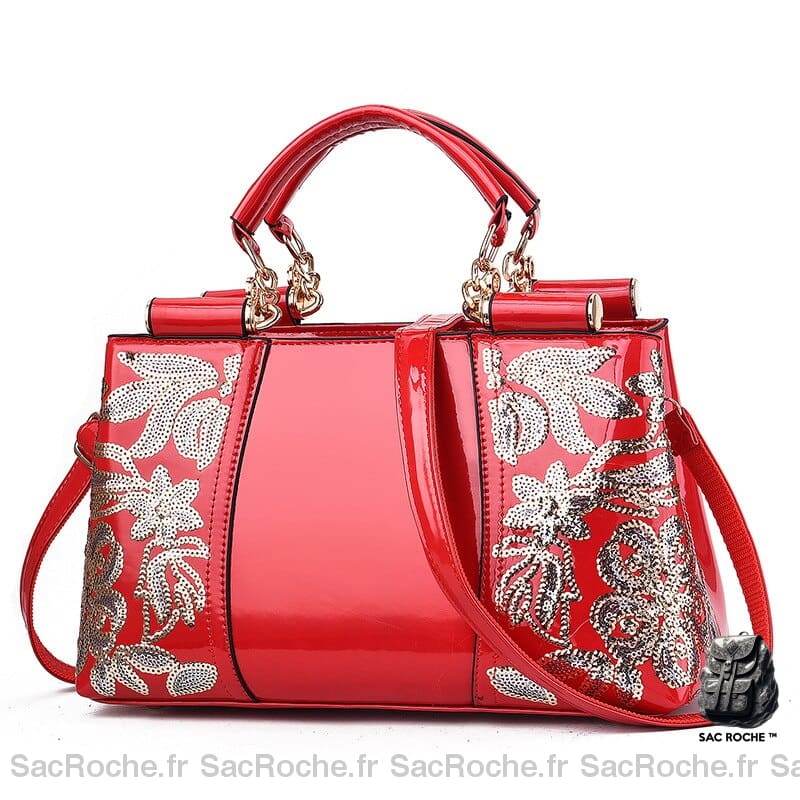 Sac Main Cuir Brillant Rouge Petit Sac À