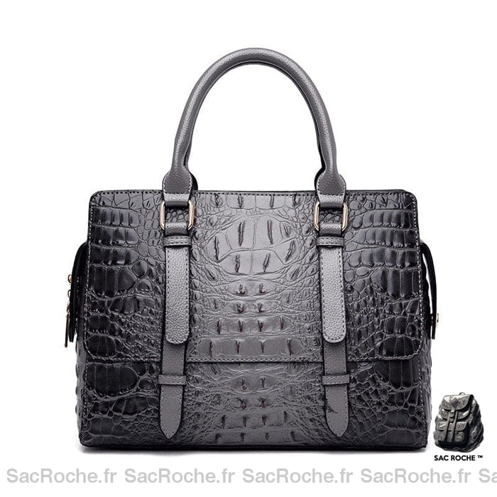 Sac Main Cuir Croco Gris Petit Sac À