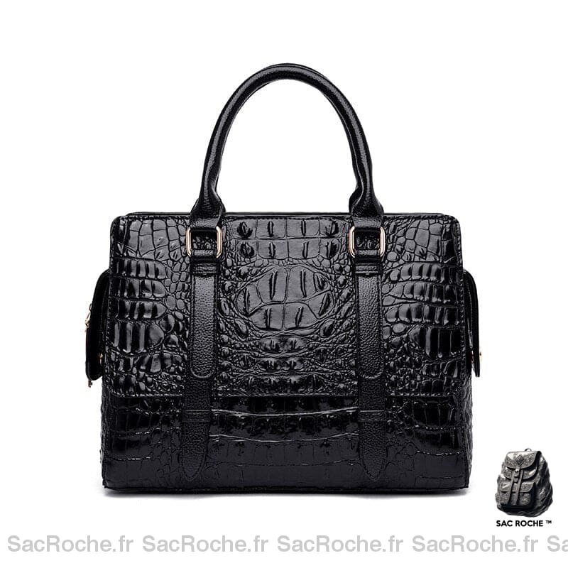 Sac Main Cuir Croco Noir Petit Sac À
