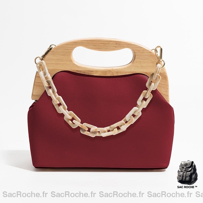 Sac Main Cuir Femme Classique Grenat À