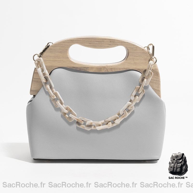 Sac Main Cuir Femme Classique Gris À