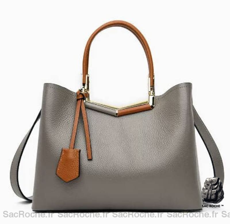 Sac Main Cuir Femme Gris / 28X12X20Cm À