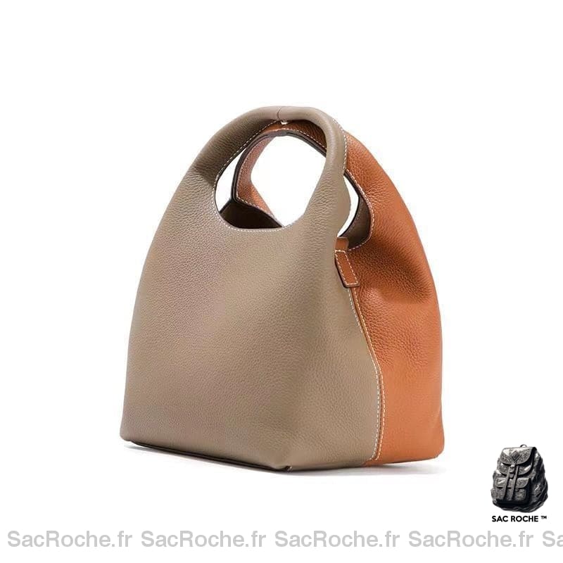 Sac Main Cuir Femme Marron Orange / 22X21X15.5Cm À