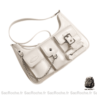 Sac main cuir femme poches multi - modèle Blanc cassé / 30x20x8cm - Sac Roche ™