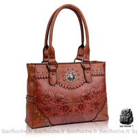 Sac Main Cuir Femme Style Western - modèle Marron - Sac Roche ™