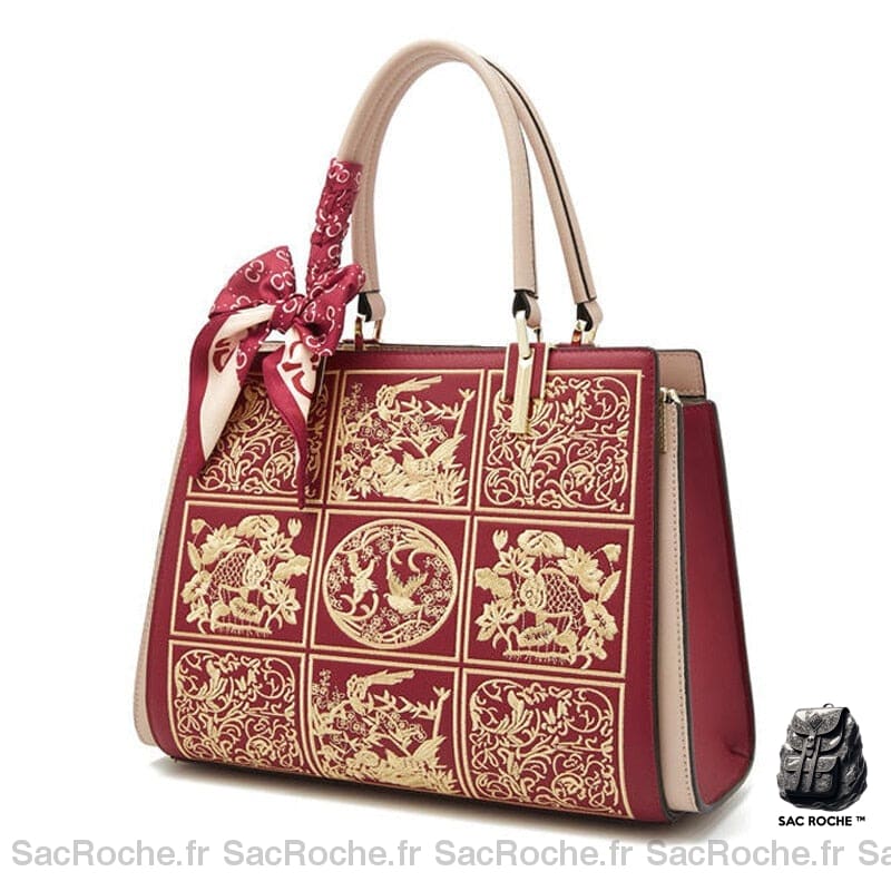 Sac Main Cuir Femme Tendance Rouge À