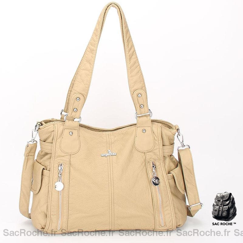 Sac Main Cuir Femme Vintage Abricot / 34X13X30Cm À