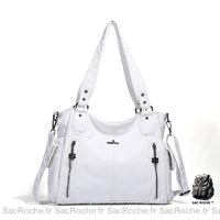 Sac Main Cuir Femme Vintage Blanc / 34X13X30Cm À
