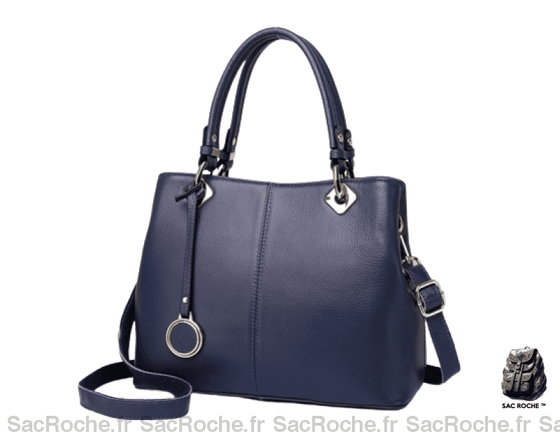 Sac Main Cuir Femme Vintage Bleu / 30X23X13Cm À