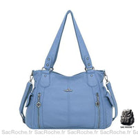 Sac Main Cuir Femme Vintage - modèle Bleu / 34x13x30cm - Sac Roche ™