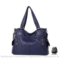 Sac Main Cuir Femme Vintage - modèle Bleu marine / 34x13x30cm - Sac Roche ™