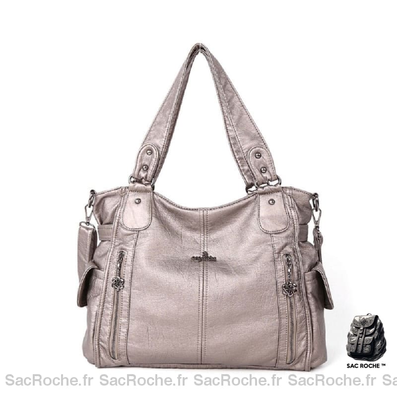 Sac Main Cuir Femme Vintage Kaki / 34X13X30Cm À