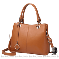 Sac Main Cuir Femme Vintage - modèle Marron / 30x23x13cm - Sac Roche ™
