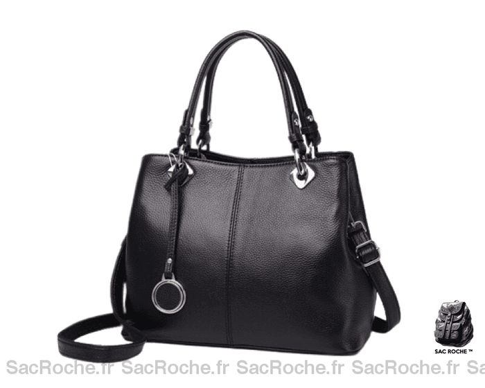 Sac Main Cuir Femme Vintage Noir / 30X23X13Cm À