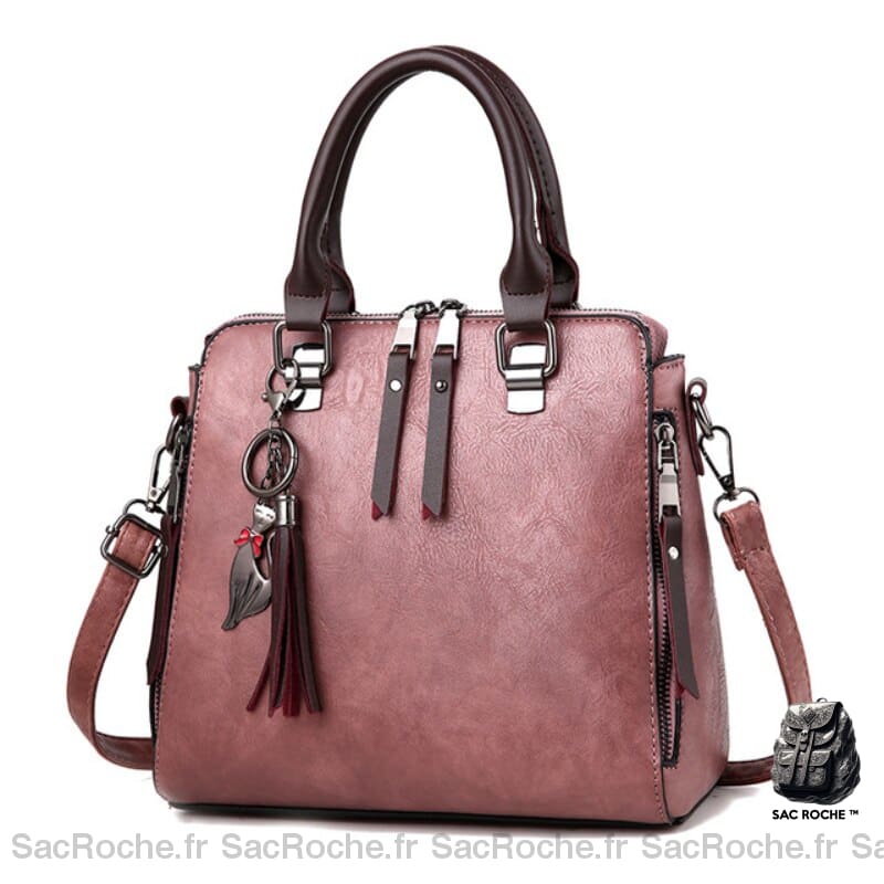 Sac Main Cuir Femme Vintage Rose / 24X13X23Cm À