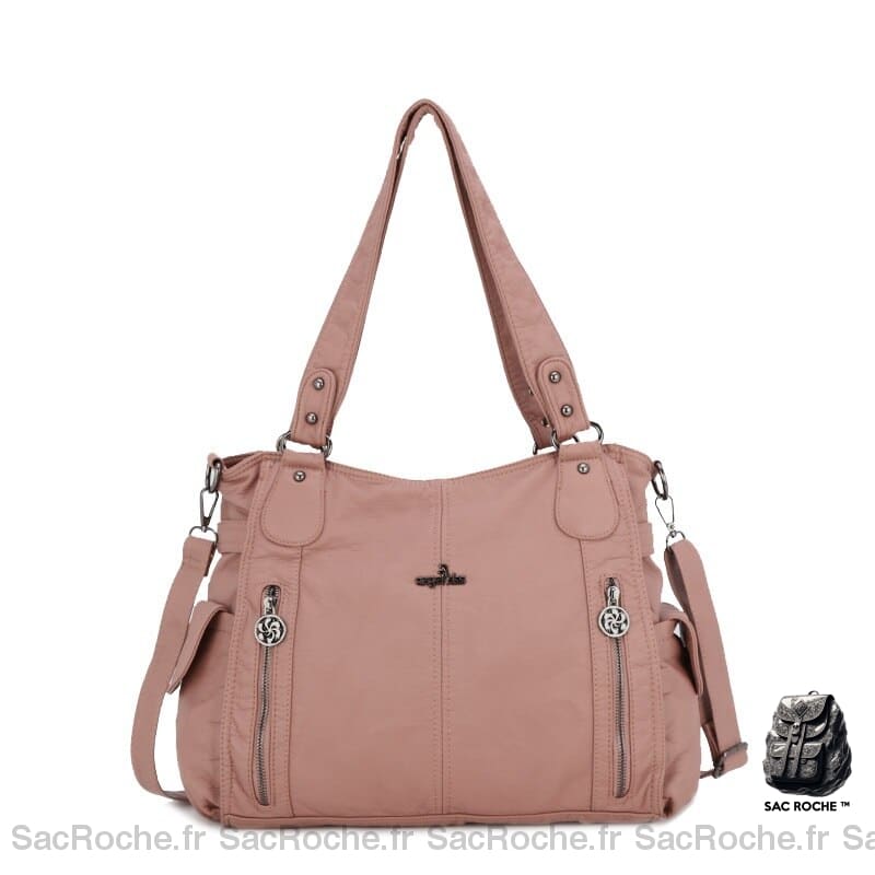 Sac Main Cuir Femme Vintage Rose / 34X13X30Cm À