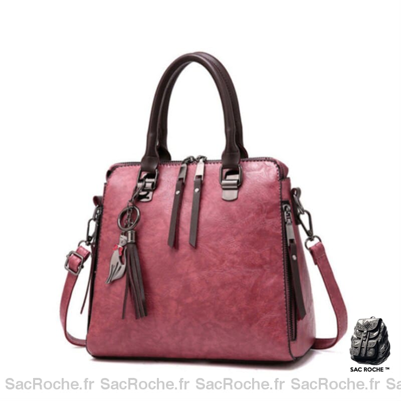 Sac Main Cuir Femme Vintage Rose Foncé / 24X13X23Cm À