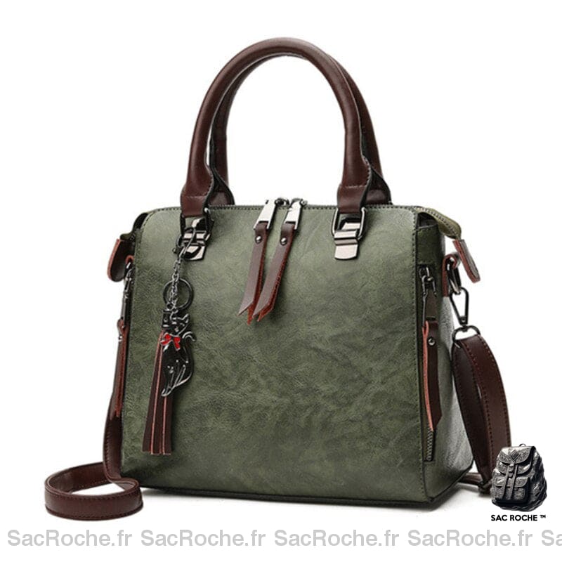 Sac Main Cuir Femme Vintage Vert / 24X13X23Cm À