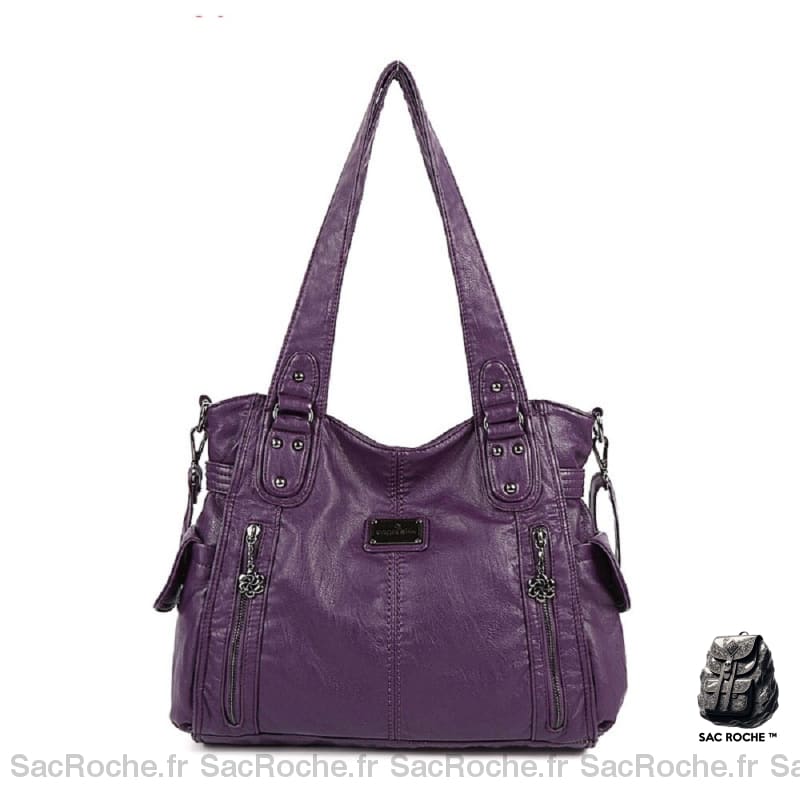 Sac Main Cuir Femme Vintage Violet / 34X13X30Cm À