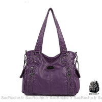 Sac Main Cuir Femme Vintage - modèle Violet / 34x13x30cm - Sac Roche ™