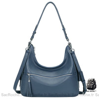 Sac Main Cuir Femme Zip - modèle Bleu / 34x20x11cm - Sac Roche ™