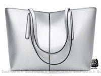 Sac main cuir grand format femme - modèle Argenté - Sac Roche ™