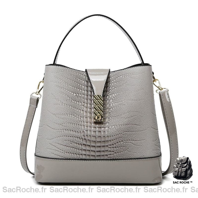 Sac Main Cuir Gris Femme / 26X23X13Cm À