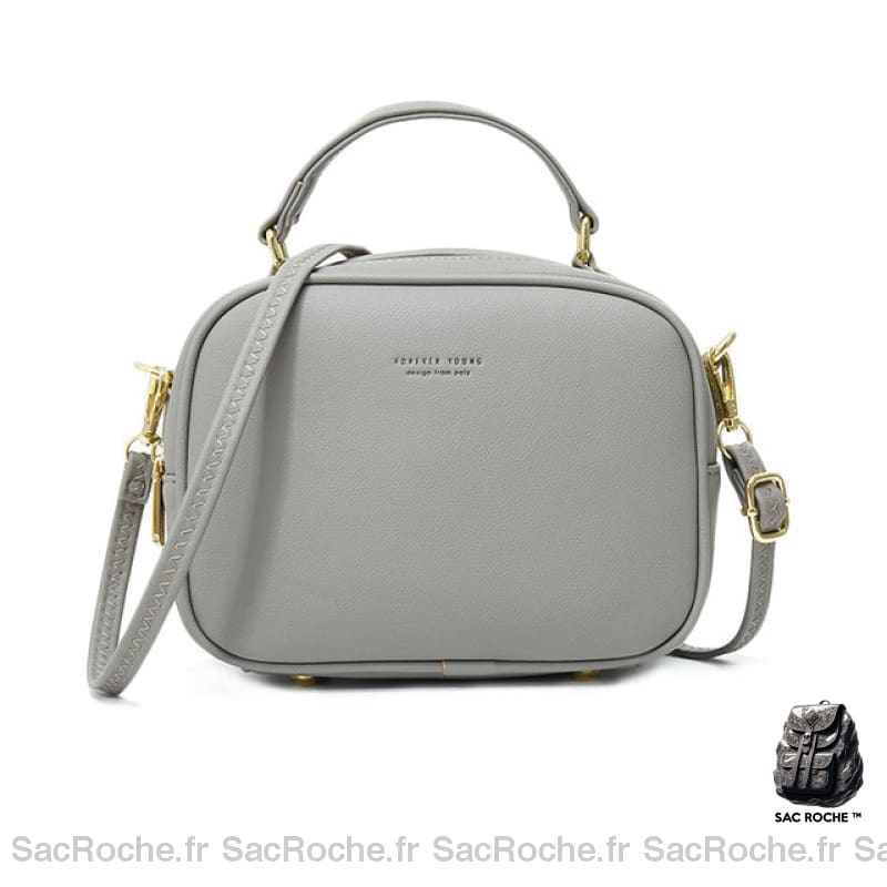 Sac Main Cuir Mini Bandoulière Amovible Gris Sac À Main Femme