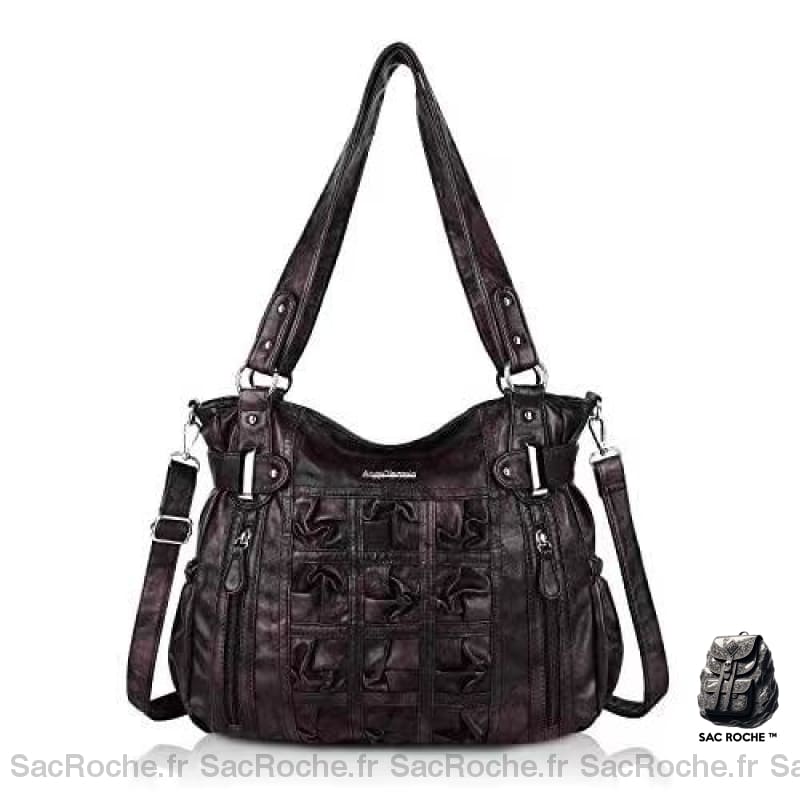 Sac Main Cuir Multipoche Format Femme Café À